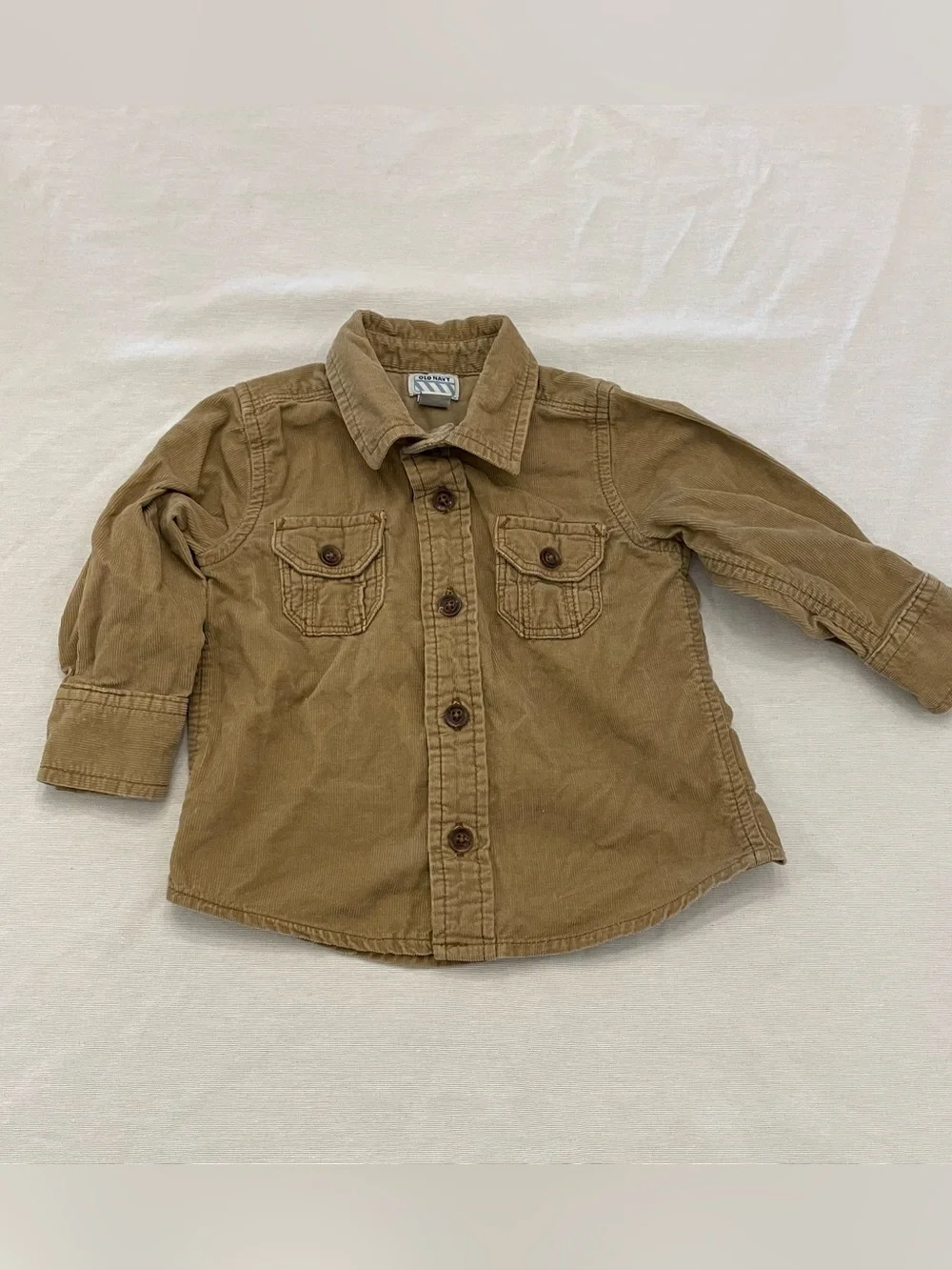 Old Navy Button Down Shirt Size 12-18MO Brown Corduroy Long Sleeve Pocket VTG